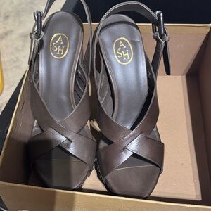 ASH Brown Leather Crisscross Slingback Heels